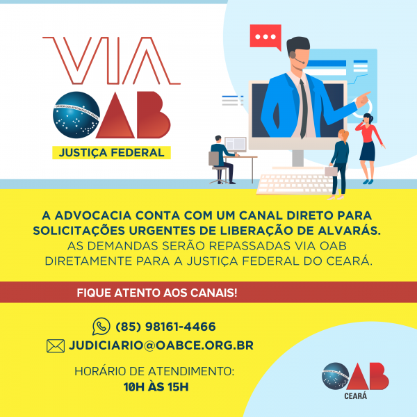 Via OAB JUSTIÇA FEDERAL: canal exclusivo para recebimento de solicitações urgentes de liberação de alvarás ou perecimento do direito